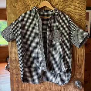 Women's Madewell Short-Sleeve Button Down Shirt Black & White Checkered Size M